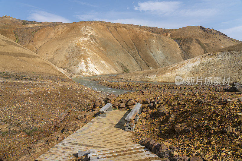 Hveradalir地热区的温泉和楼梯