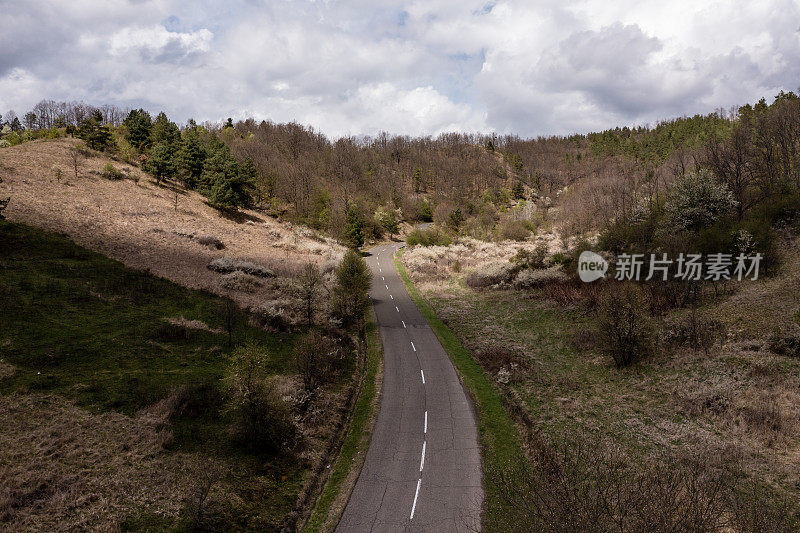 空中公路之旅-有弯曲道路的森林