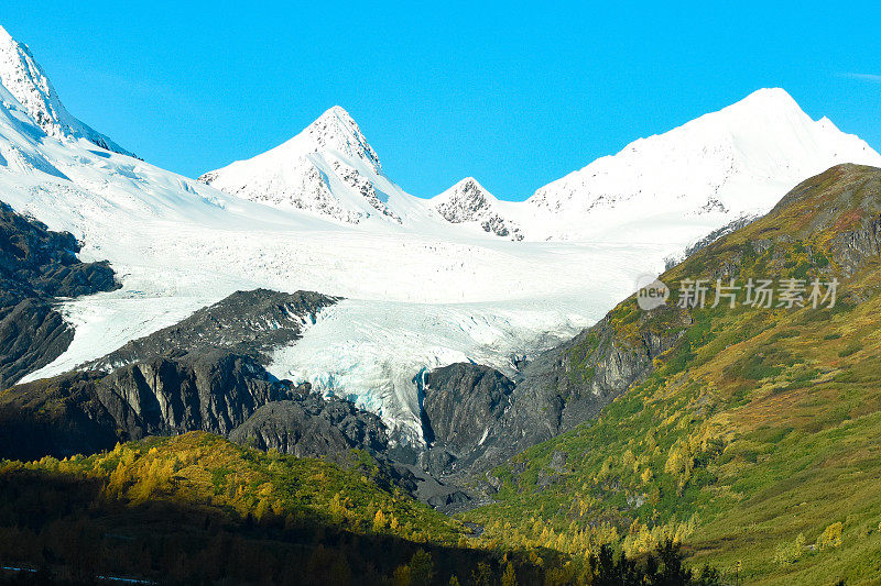 秋天的沃辛顿冰川和丘加奇山脉