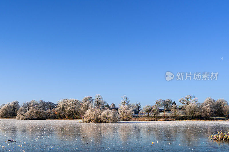 苏格兰的冬季景象，冰冻的湖泊