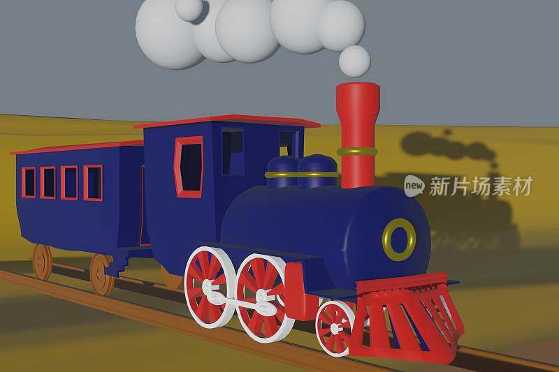 沙漠中的火车渲染3D