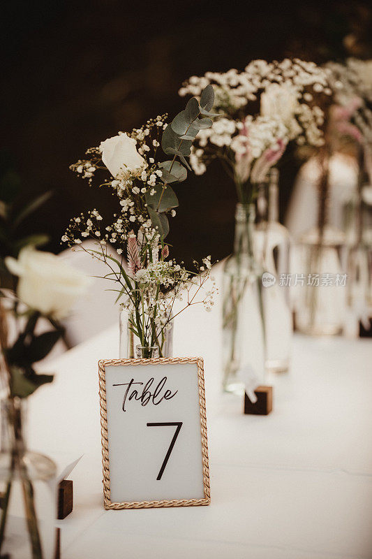 婚宴上的餐桌号码和鲜花