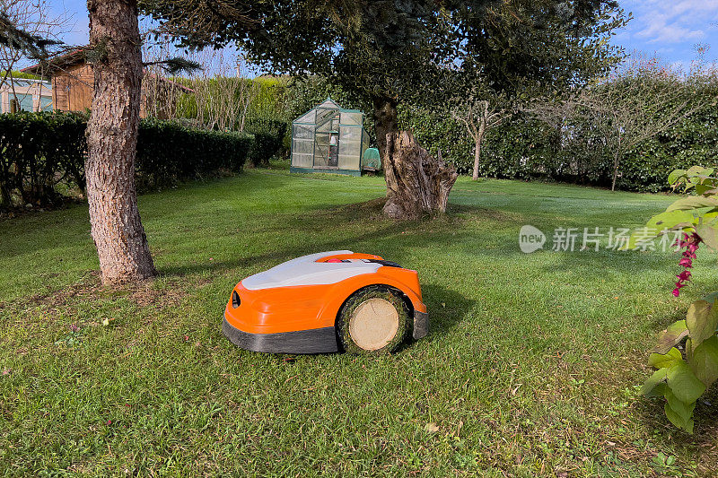 机器人割草机在花园里割草