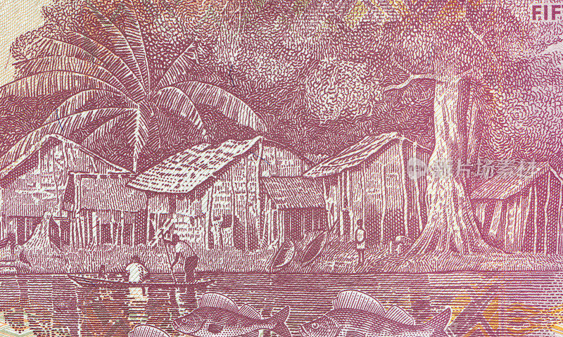 刚果纸币上的渔民村图案设计