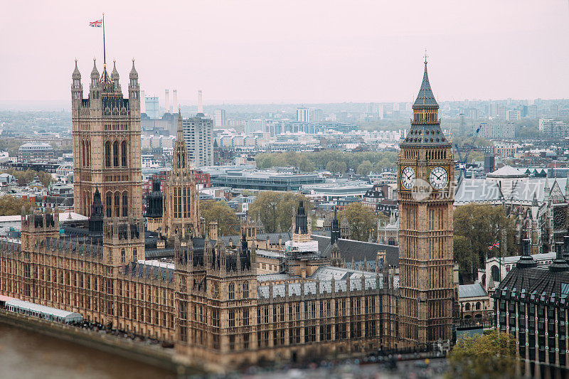 英国伦敦市中心鸟瞰图大本钟