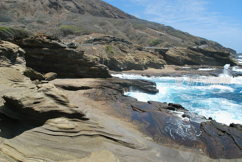 夏威夷瓦胡岛哈洛纳海岸的火山景观