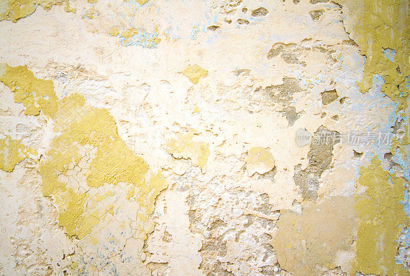 老西西里墙背景纹理:白色，黄色和斑驳