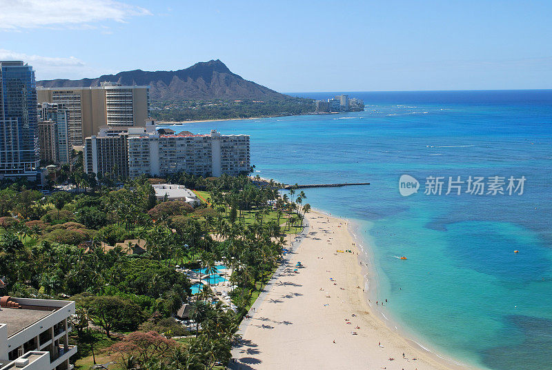 夏威夷怀基基海滩鸟瞰图