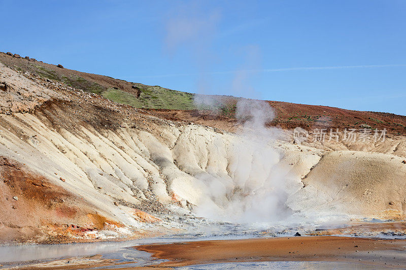 冰岛Krysuvik地热地区沸腾的泥浆和水