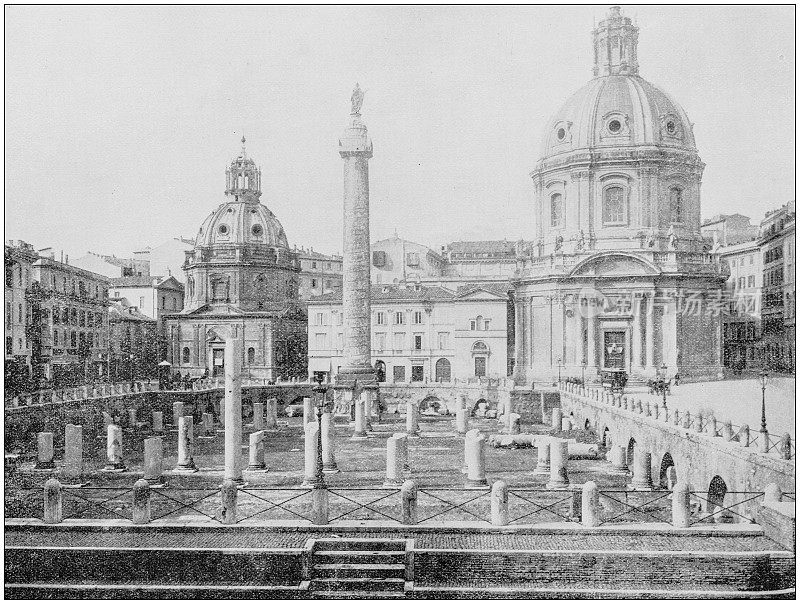 世界著名景点的古董照片:图拉真广场，罗马，意大利