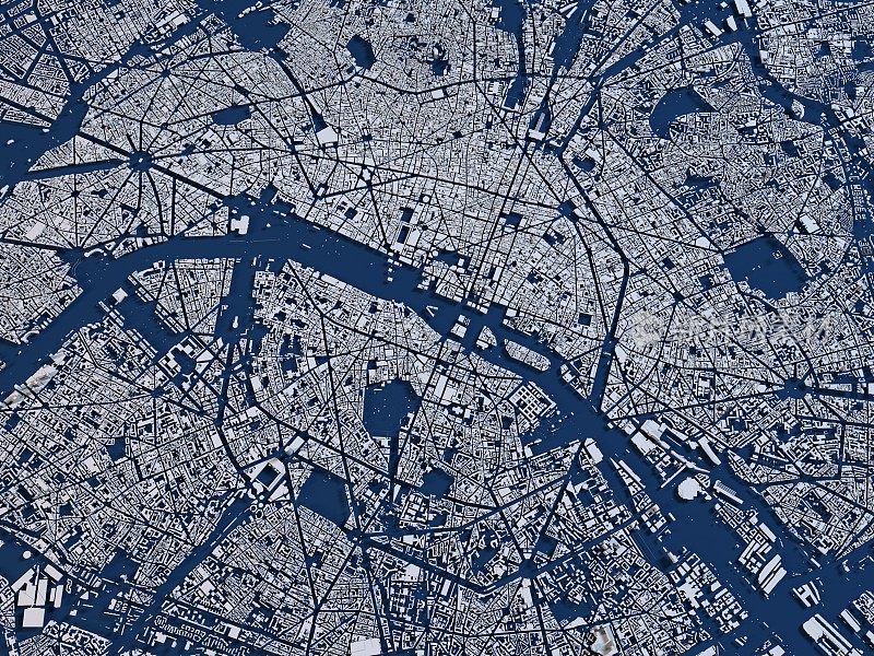 巴黎地图，卫星视图，城市，法国