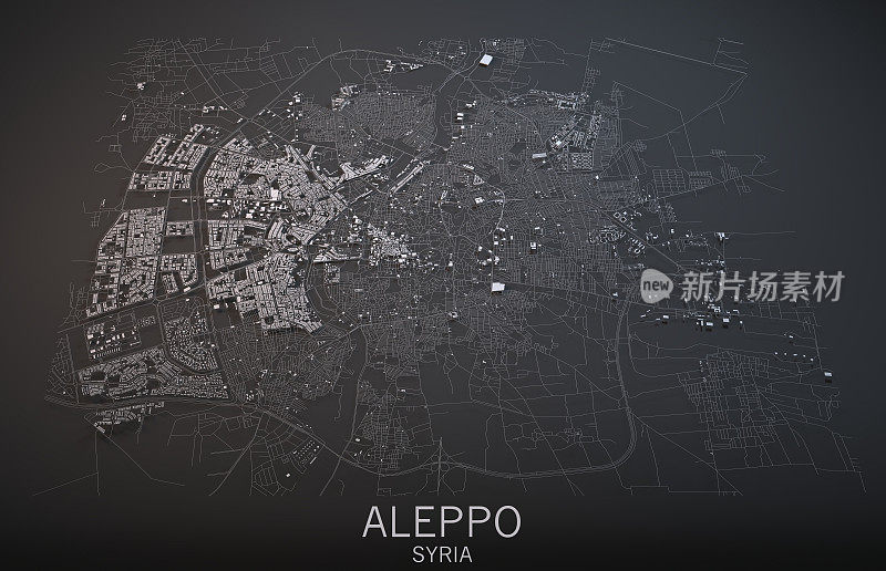 阿勒颇地图，卫星视图，城市，叙利亚