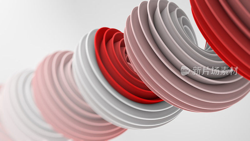 红白扭曲螺旋形状3D渲染与自由度