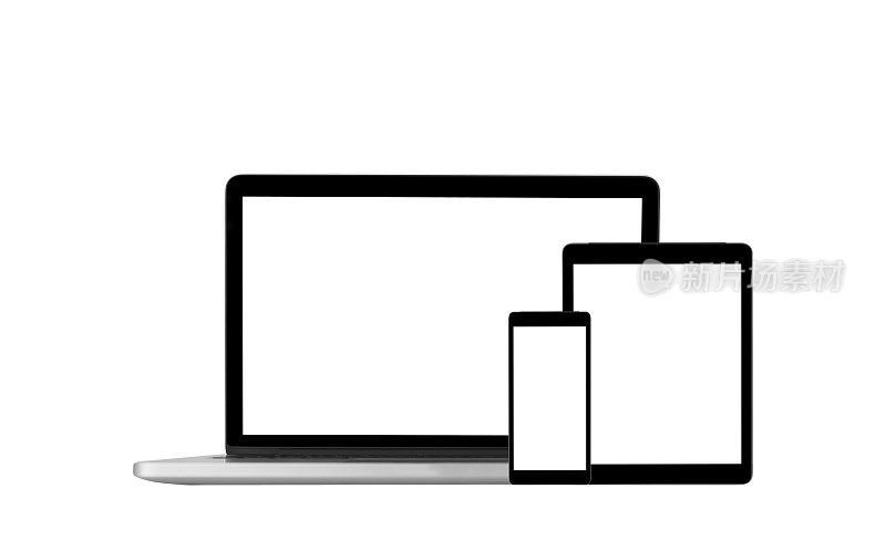 带有空白屏幕的电子设备。台式电脑，笔记本电脑，平板电脑和智能手机