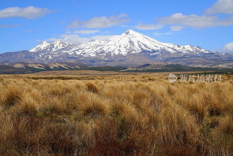 雄伟的汤加里罗火山雪峰山脉和冰川景观，新西兰北部