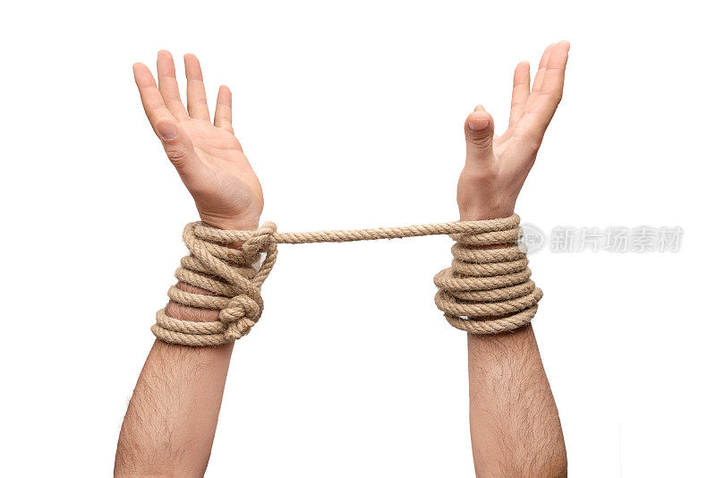 双手被绳子绑住-自由的概念