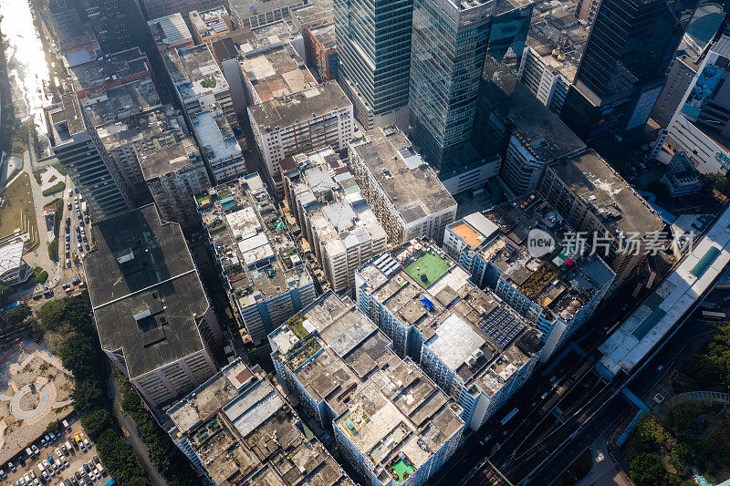 香港九龙观塘区无人机瞰图