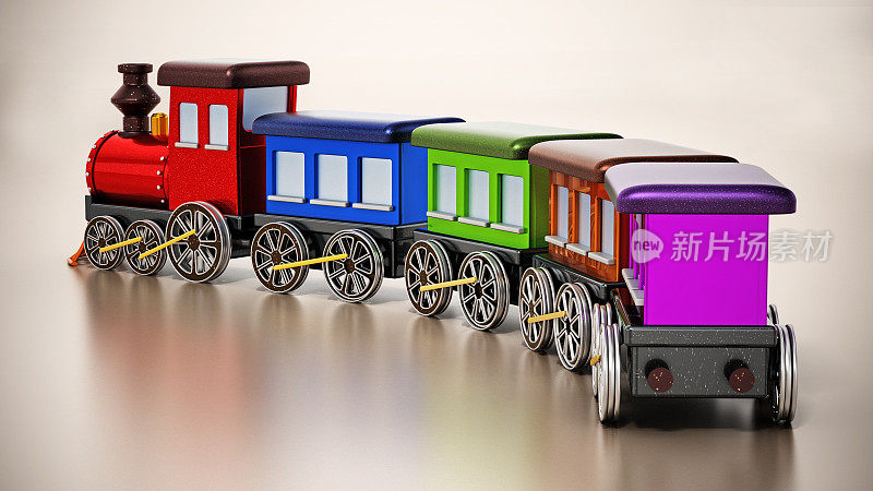 有多色车厢的玩具火车