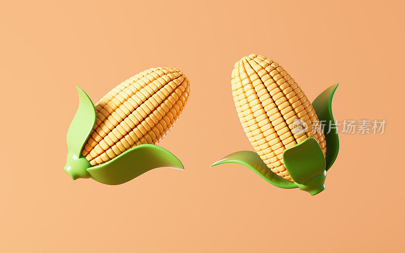 卡通玉米模型，3d渲染。