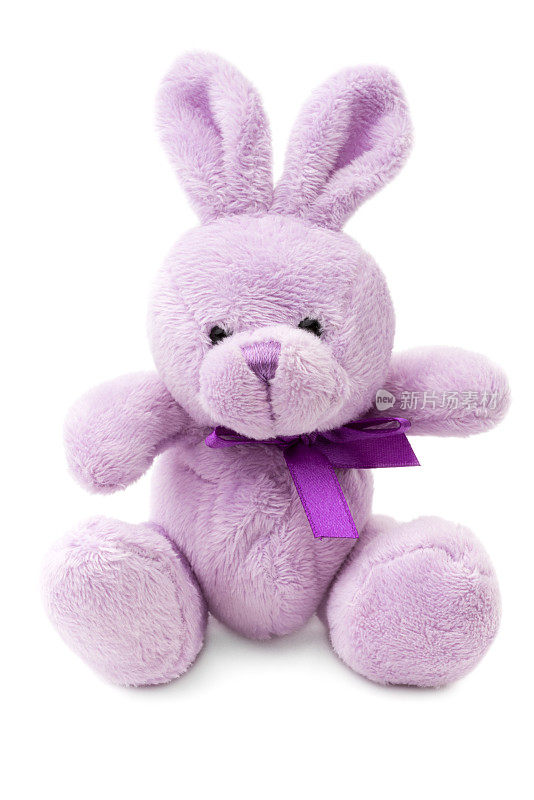玩具:粉红色或淡紫色小兔子，孤立在白色背景上
