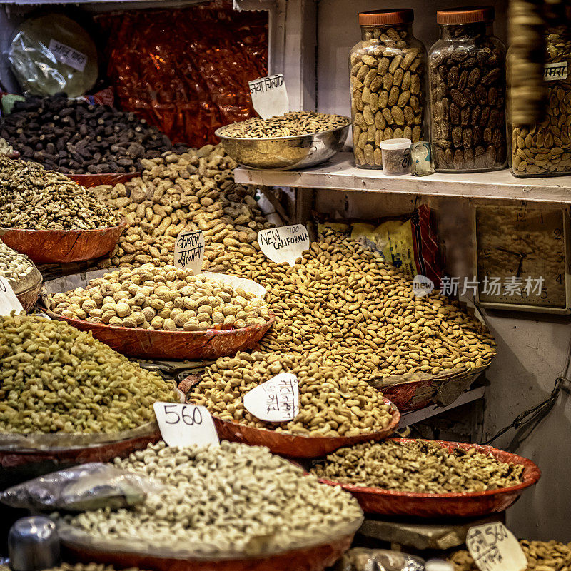 干果和种子在旧德里的香料市场