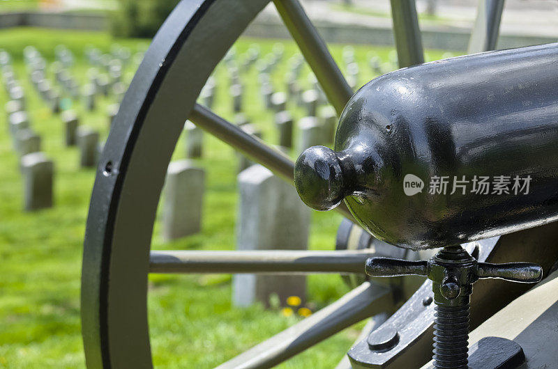 葛底斯堡公墓与美国内战大炮特写