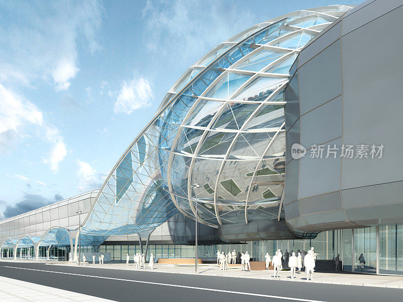 未来主义现代设计的大型商场玻璃和钢。