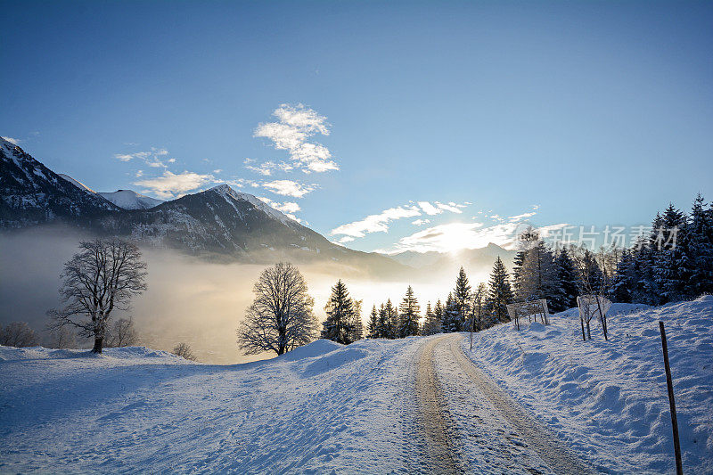 欧洲，奥地利，萨尔茨堡附近的冬季冰雪景观