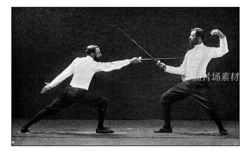 爱好和运动的古董点印照片:击剑
