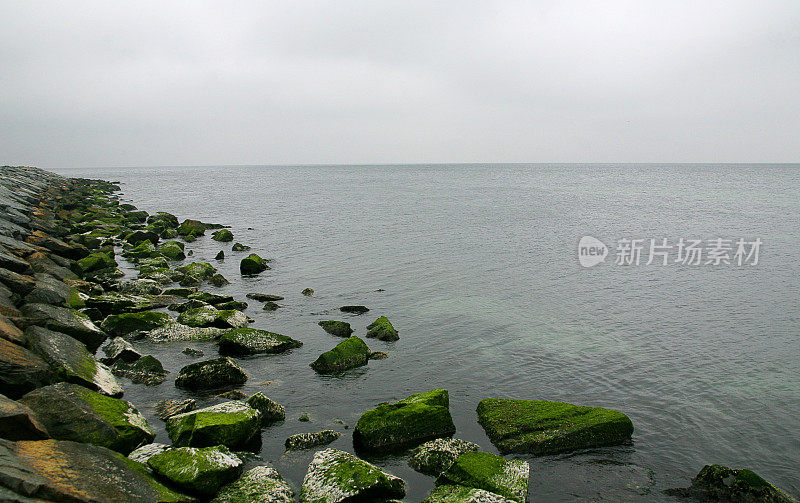 海浪中的绿色石头