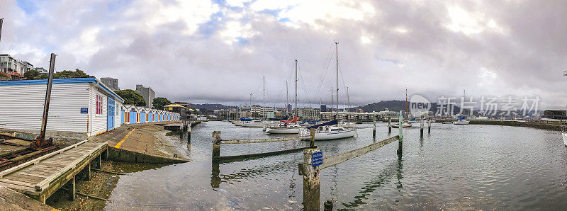 新西兰惠灵顿的船棚和游艇全景图