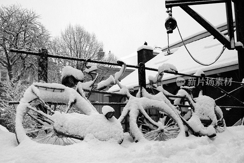 被遗忘的自行车，被遗弃在雪地里(XXL)