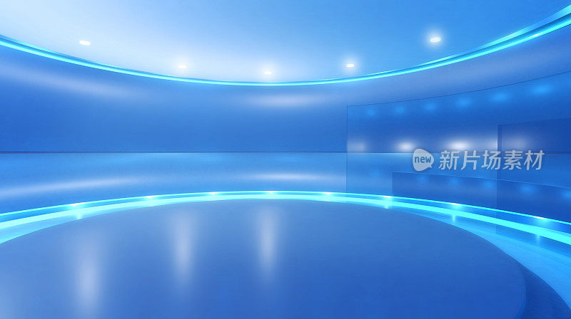 电视演播室背景与舞台和蓝色灯光