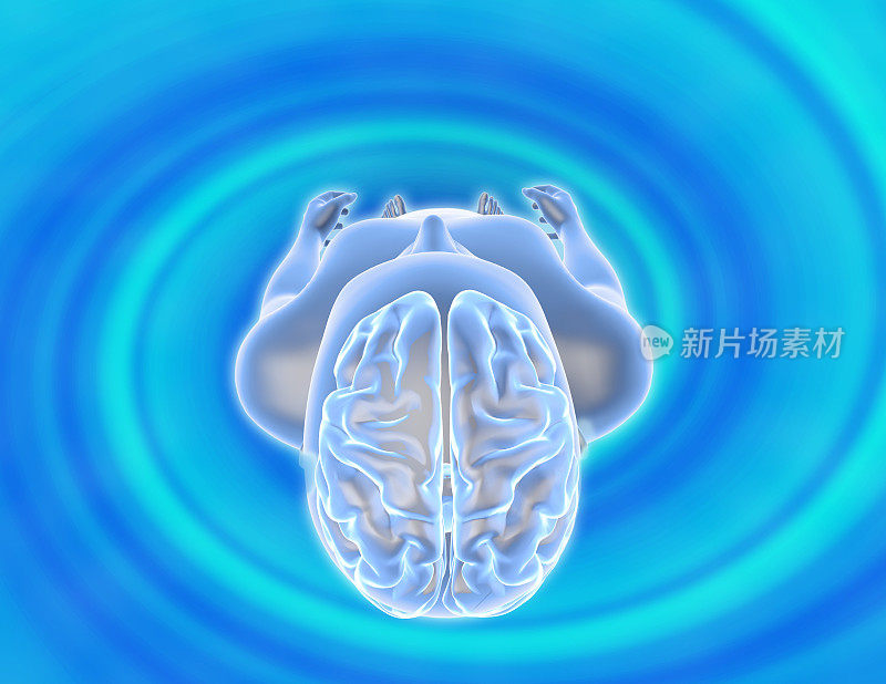 催眠，转化，冥想概念与人的身体和大脑3D渲染。