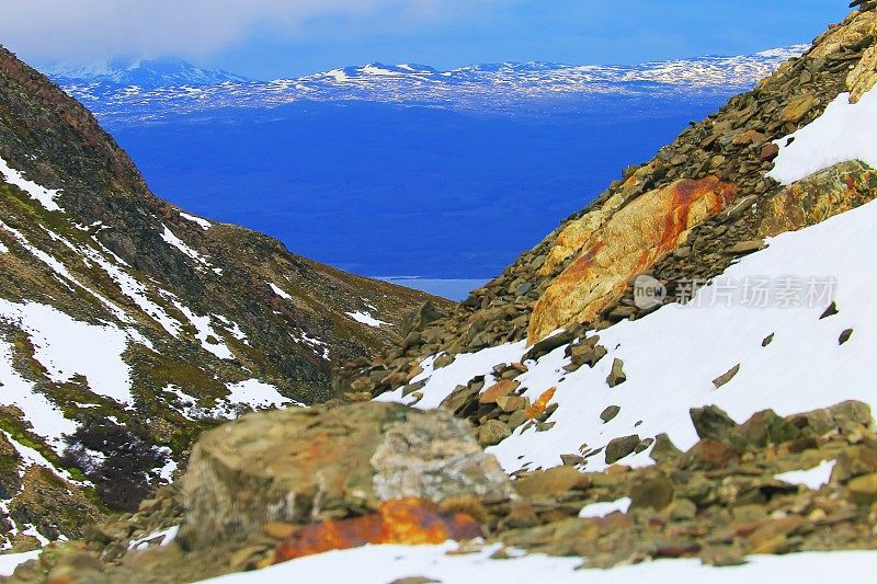 田园诗般的雪山安第斯景观，乌斯怀亚-火地岛，阿根廷