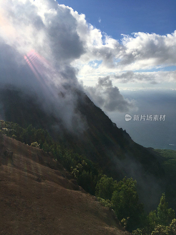 夏威夷考艾岛多云的日子里的卡拉劳山谷。