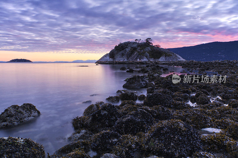 Whytecliff公园冬天的日落，西温哥华，BC，加拿大