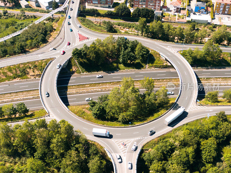 多车道高速公路，上面有大的回旋处