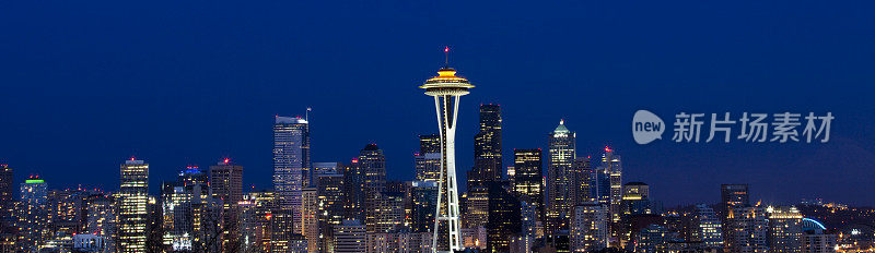 美国华盛顿州西雅图的夜间天际线