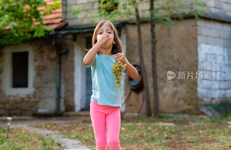 孩子吃葡萄。