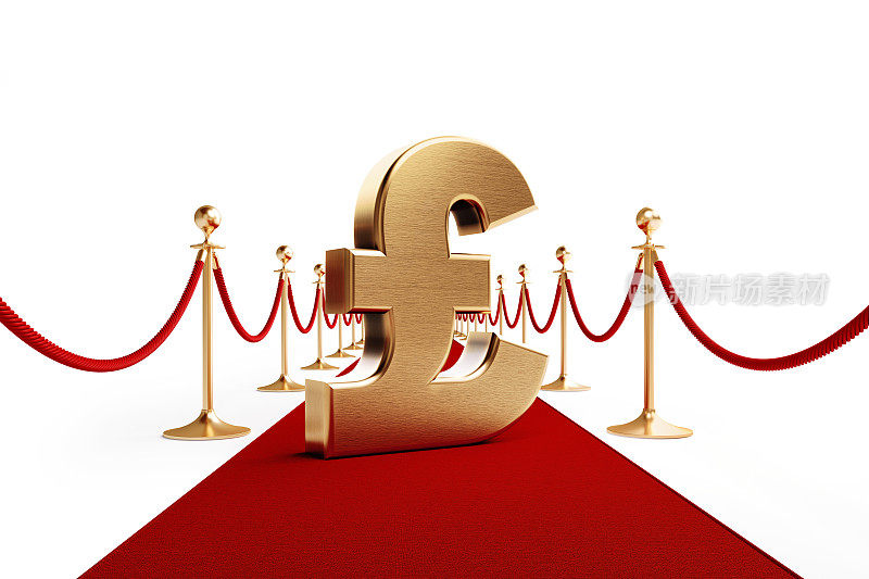 站在红地毯上的英镑符号-一流的银行和金融概念