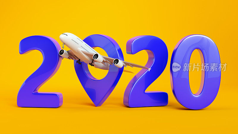 2020年新年概念航空旅行标志机场指针。