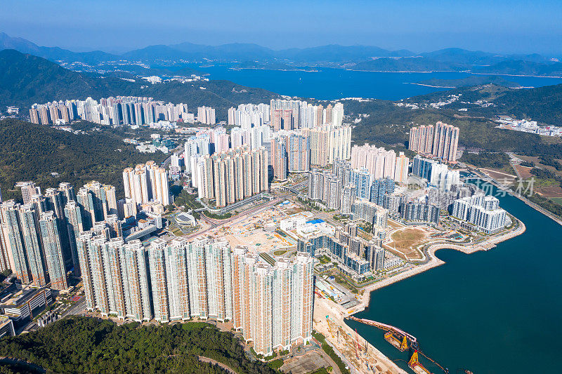 中国香港现代住宅建筑的无人机视图
