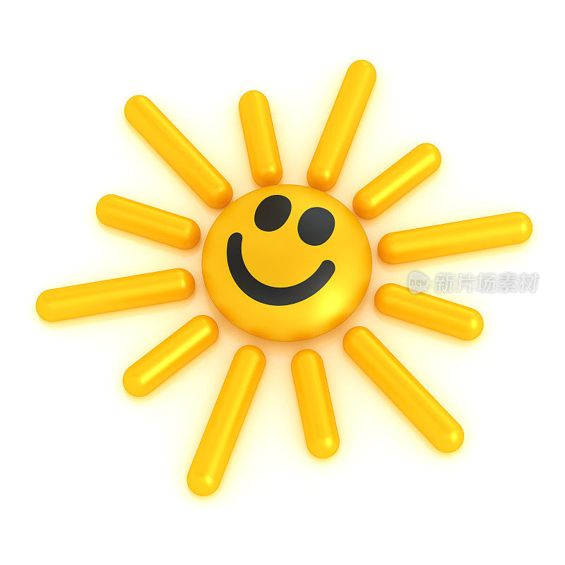 可爱的太阳带着微笑。快乐的晴天图标孤立在白色的背景。