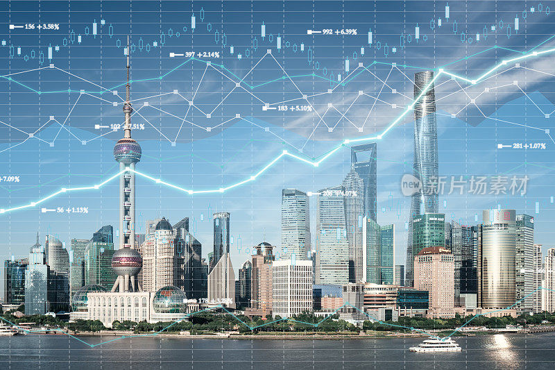 显示全球市场趋势的金融数据分析图。水平构图与复制空间。