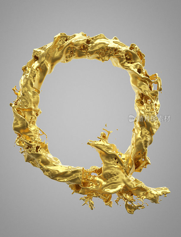 黄金飞溅液体字母Q