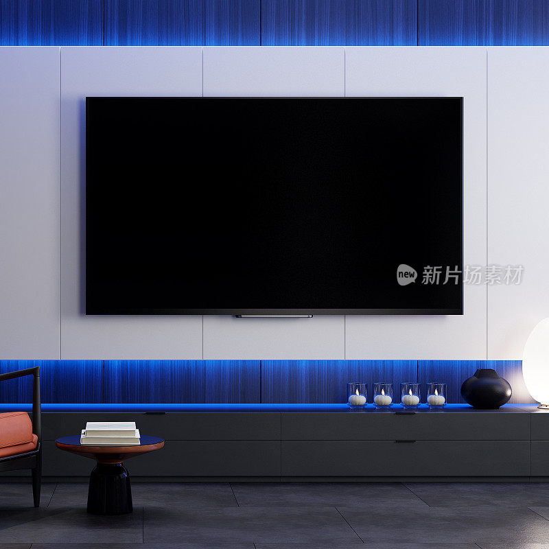 8K电视房现代极简主义客厅与平板电视