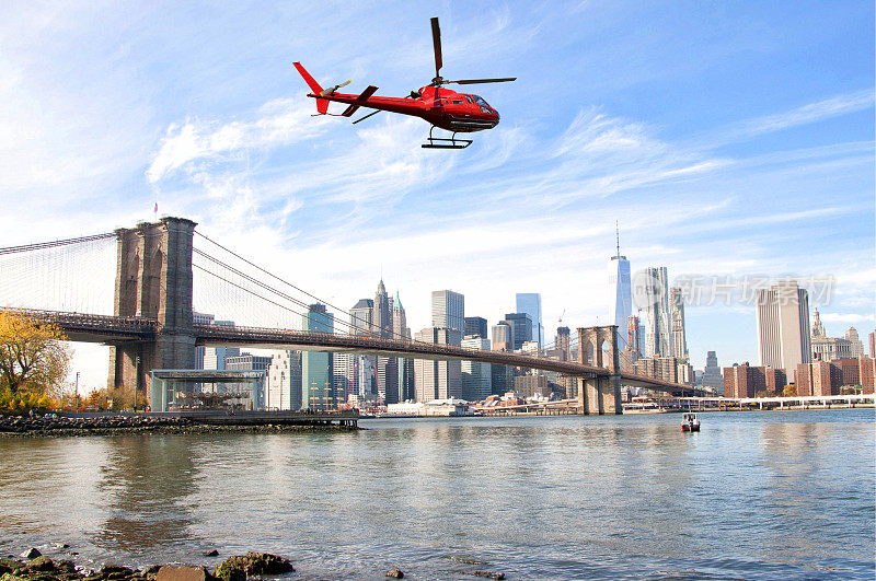 直升机游览曼哈顿，纽约市，美国