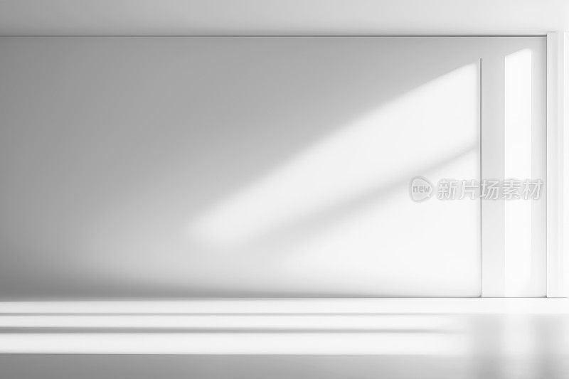 极简抽象的空白房间，产品展示，光线从窗户射入房间