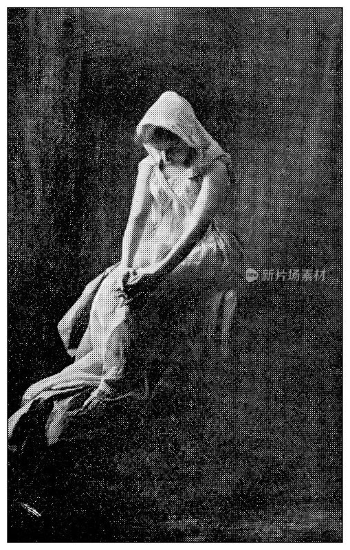 古董点印黑白照片:女人